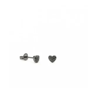 Pendientes Pequeños | LINEARGENT Pendientes brillantes pequeños baño rutenio motivo corazón y circonitas