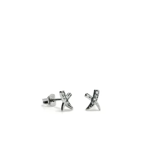 Segundo Pendiente | Pendientes Pequeños | LINEARGENT Pendientes brillantes pequeños diseño cruzado con circonitas