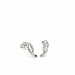 Pendientes Pequeños | LINEARGENT Pendientes brillantes pequeños diseño de doble raíl con circonitas