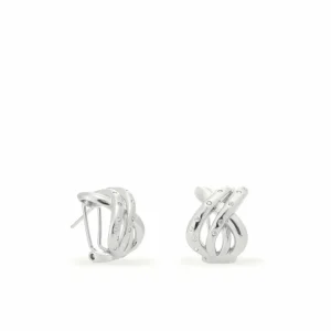 Pendientes Cierre Omega | LINEARGENT Pendientes cierre omega de plata con diseño plata lisa entrelazado con circonitas