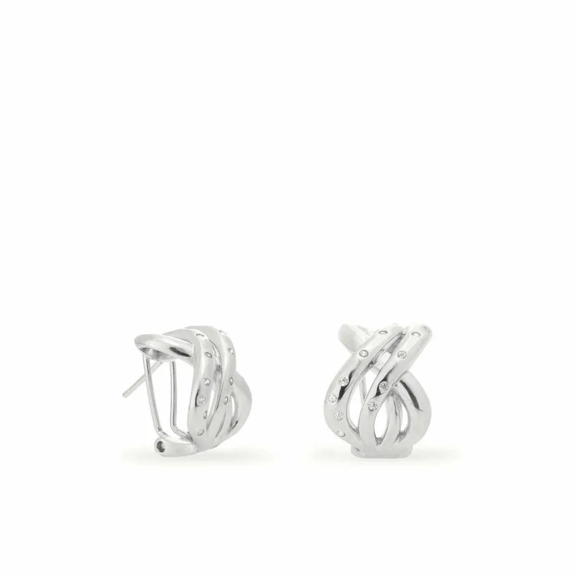 Pendientes Cierre Omega | LINEARGENT Pendientes cierre omega de plata con diseño plata lisa entrelazado con circonitas