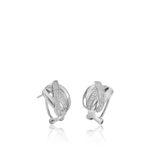 Pendientes Cierre Omega | LINEARGENT Pendientes cierre omega de plata diseño cruzado con circonitas