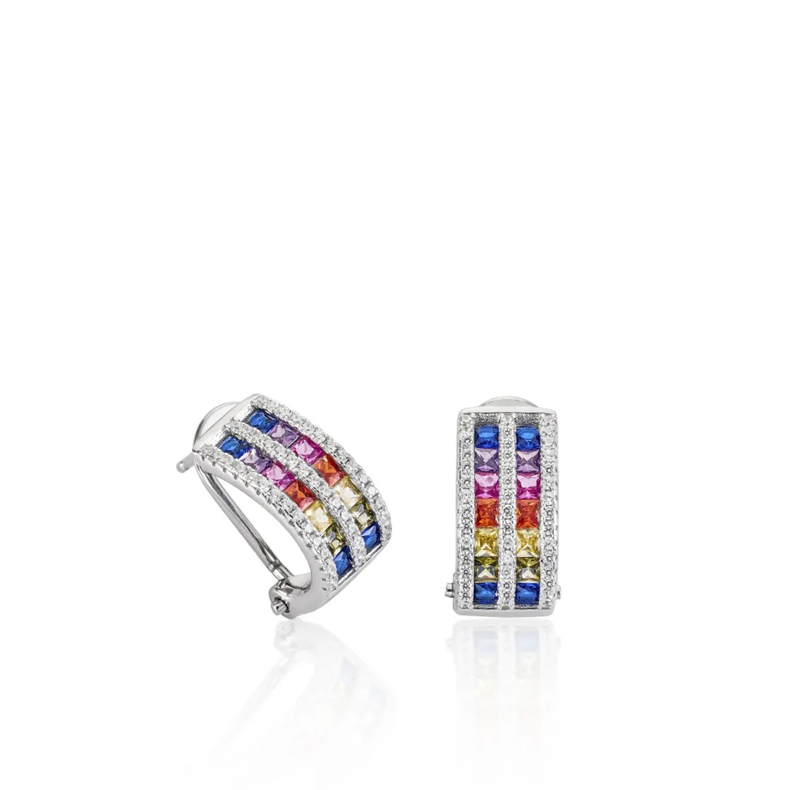 Pendientes De Piedras De Colores | Pendientes Cierre Omega | LINEARGENT Pendientes cierre omega diseño doble raíl multicolor