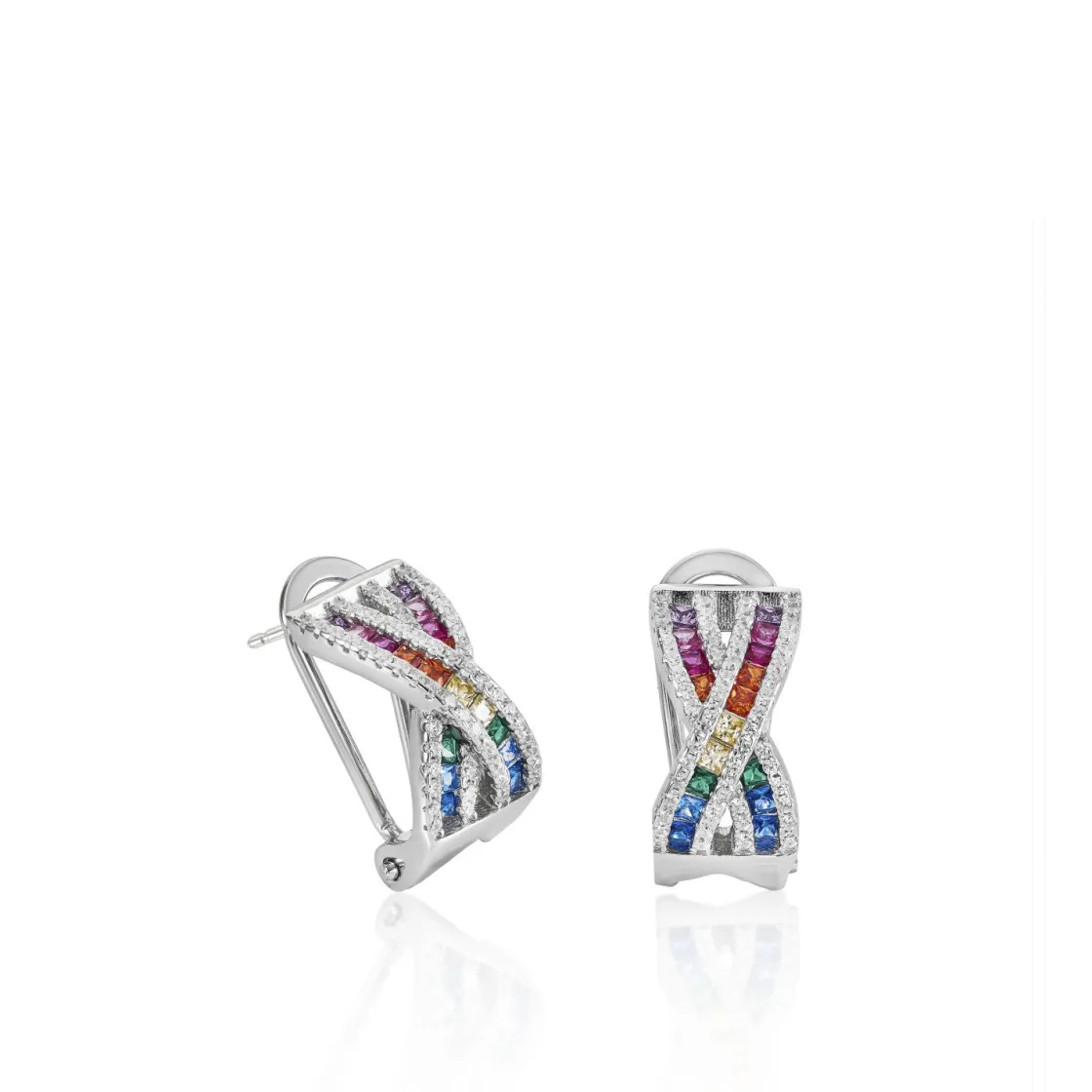 Pendientes De Piedras De Colores | Pendientes Cierre Omega | LINEARGENT Pendientes cierre omega diseño raíles cruzados multicolor