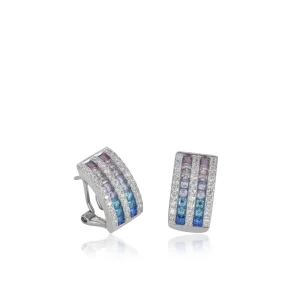 Pendientes De Piedras De Colores | Pendientes Cierre Omega | LINEARGENT Pendientes cierre omega gemas tonos azules y circonitas
