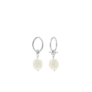 Pendientes Perlas | Pendientes Aro | LINEARGENT Pendientes circulares y nudo de plata con perla irregular
