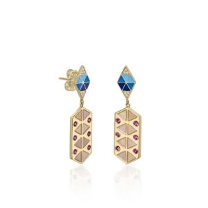 Pendientes De Piedras De Colores | LINEARGENT Pendientes con colgantes con baño de oro diseño esmalte y circonitas
