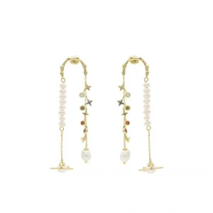 Pendientes Largos | LINEARGENT Pendientes con colgantes de perla y circonitas