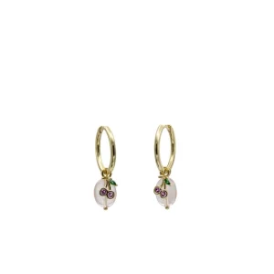 Pendientes Con Colgantes | LINEARGENT Pendientes con colgantes de plata charm de cereza con circonitas y piedras semipreciosas