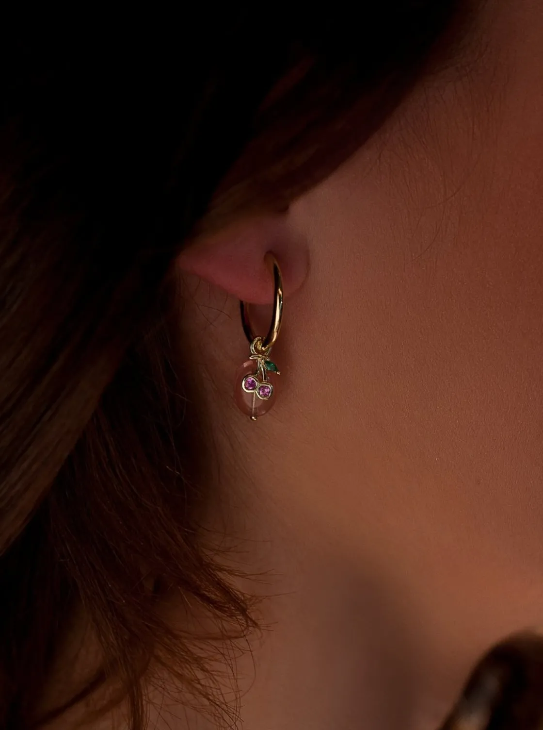 Pendientes Con Colgantes | LINEARGENT Pendientes con colgantes de plata charm de cereza con circonitas y piedras semipreciosas