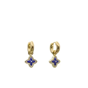 Pendientes Aro | LINEARGENT Pendientes con colgantes de plata estilo aro con flor de lapislazuli semipreciosa