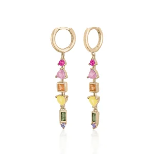 Pendientes Con Colgantes | LINEARGENT Pendientes con colgantes diseño aro con gemas multicolor