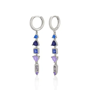 Pendientes Con Colgantes | LINEARGENT Pendientes con colgantes diseño aro con gemas tono azul