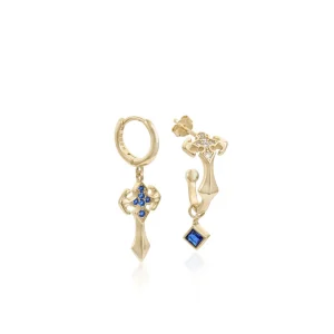 Pendientes Con Colgantes | LINEARGENT Pendientes con colgantes diseño cruz con gemas azurita