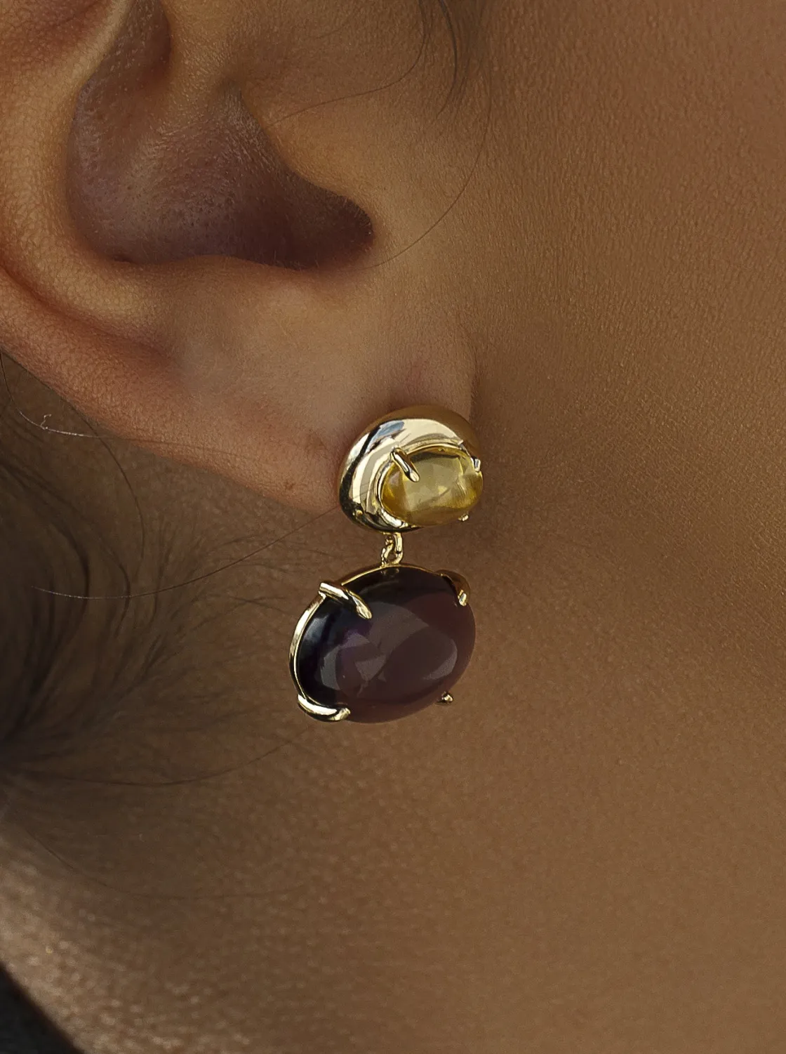 Pendientes De Piedras De Colores | LINEARGENT Pendientes con colgantes diseño cuarzo adamantino bicolor