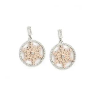Pendientes Bicolor | LINEARGENT Pendientes con colgantes diseño de copo de nieve y circonitas