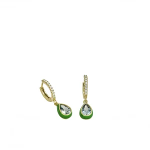 Pendientes De Piedras De Colores | Pendientes Con Colgantes | LINEARGENT Pendientes con colgantes diseño gota con esmalte verde