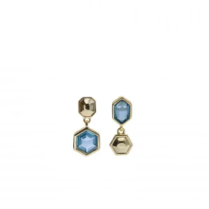 Pendientes De Piedras De Colores | LINEARGENT Pendientes con colgantes diseño hexagonal y gema azul