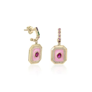 Pendientes Largos | LINEARGENT Pendientes con colgantes diseño octagonal con esmalte