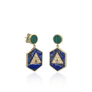 Pendientes De Piedras De Colores | LINEARGENT Pendientes con colgantes en plata formados por lapislazuli malaquita y circonita