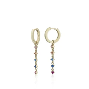 Pendientes Con Colgantes | LINEARGENT Pendientes con colgantes estilo aro con gemas multicolor