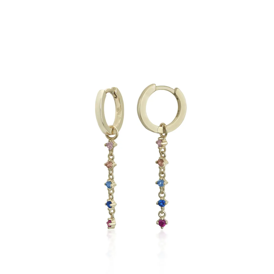 Pendientes Con Colgantes | LINEARGENT Pendientes con colgantes estilo aro con gemas multicolor