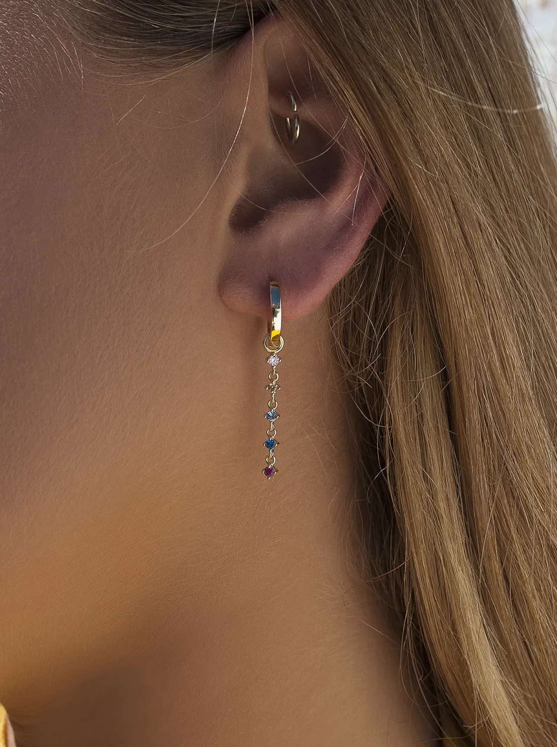 Pendientes Con Colgantes | LINEARGENT Pendientes con colgantes estilo aro con gemas multicolor