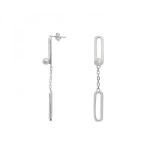 Pendientes Largos | LINEARGENT Pendientes con colgantes formados por eslabones y perla