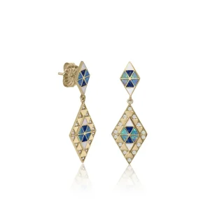 Pendientes Largos | LINEARGENT Pendientes con colgantes motivo rombo con lapislazuli esmalte y circonita