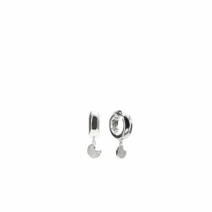 Pendientes Con Colgantes | LINEARGENT Pendientes con colgantes plata estilo aro móviles con motivo de luna y circonita