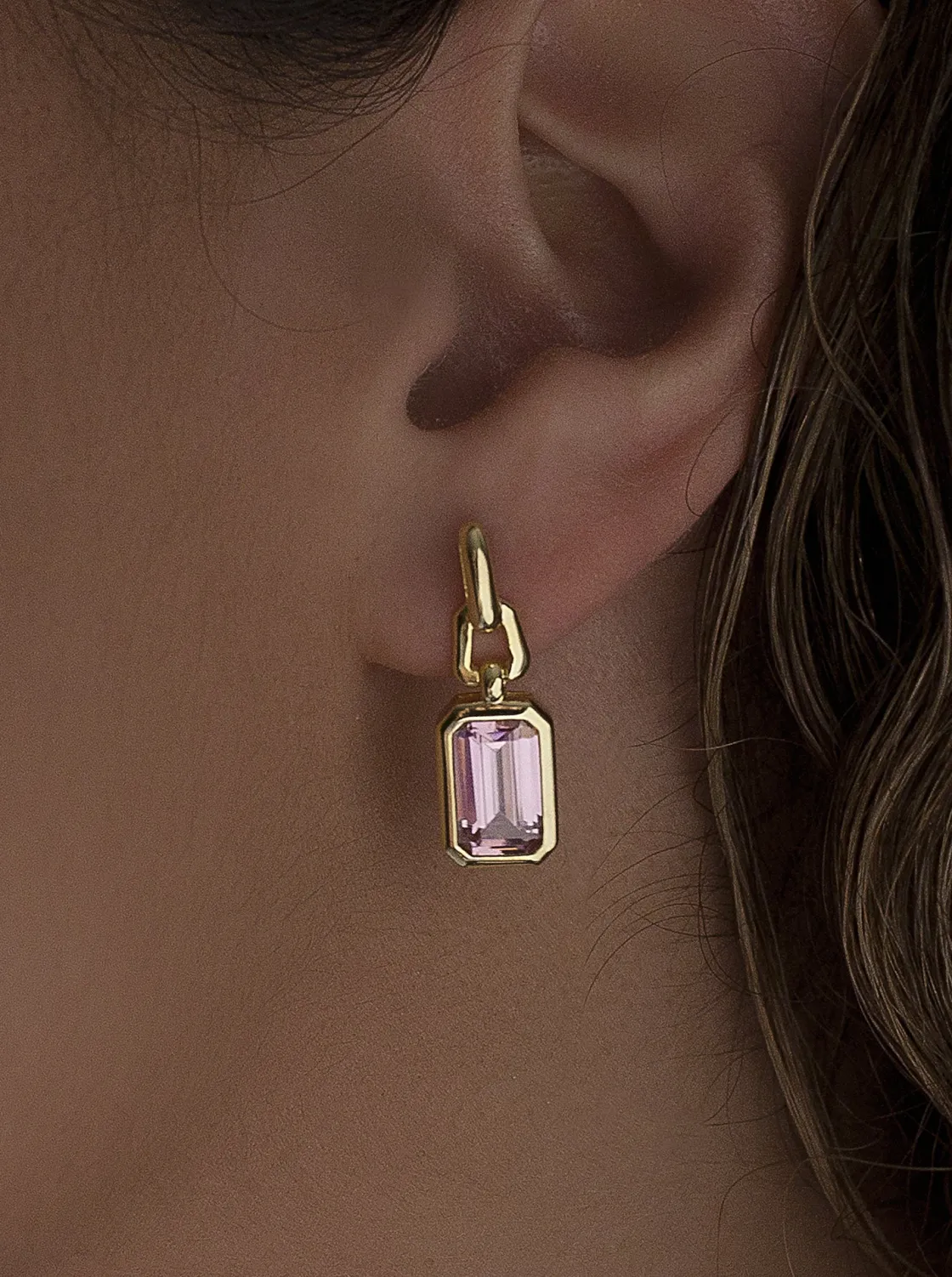 Pendientes De Piedras De Colores | LINEARGENT Pendientes con colgantes talla radiante en tono rosado