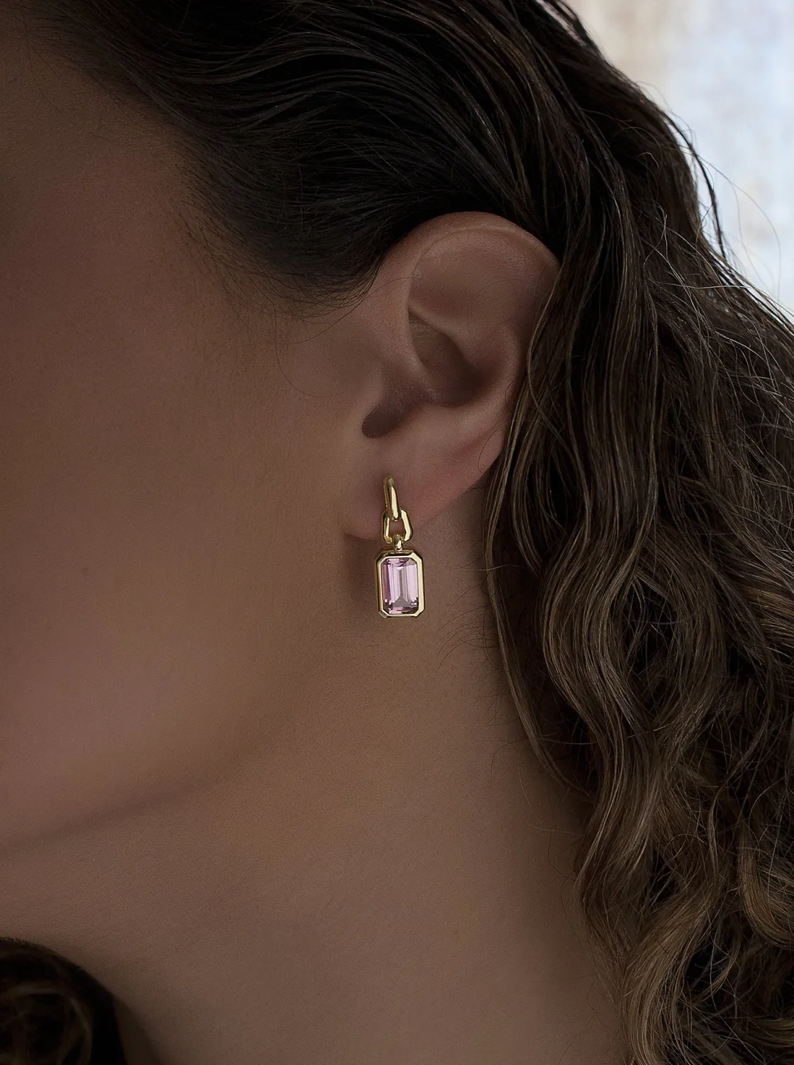 Pendientes De Piedras De Colores | LINEARGENT Pendientes con colgantes talla radiante en tono rosado