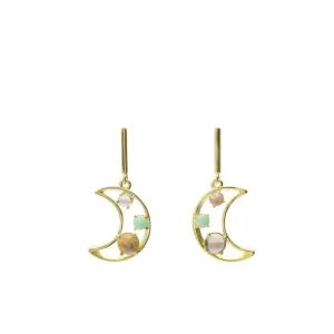 Pendientes De Piedra Natural | LINEARGENT Pendientes de piedra natural con motivo de luna y baño de oro