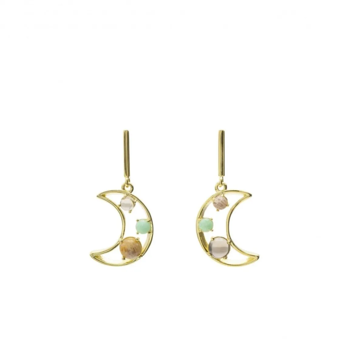 Pendientes De Piedra Natural | LINEARGENT Pendientes de piedra natural con motivo de luna y baño de oro