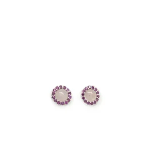 Pendientes De Piedras De Colores | LINEARGENT Pendientes de piedra natural de plata diseño flor tono cuarzo rosa