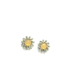 Pendientes De Piedra Natural | LINEARGENT Pendientes de piedra natural de plata diseño solar tono amarillo