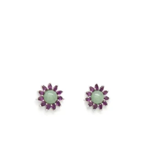 Pendientes De Piedra Natural | LINEARGENT Pendientes de piedra natural de plata diseño solar tono verde