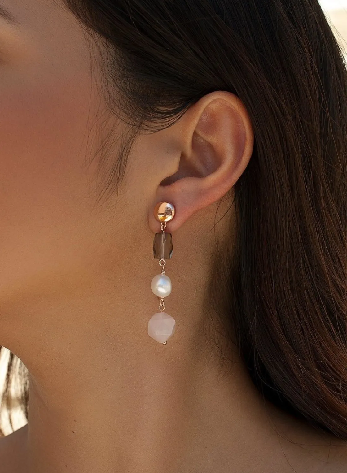 Pendientes Largos | Pendientes De Piedra Natural | LINEARGENT Pendientes de piedra natural diseño de perla colgante