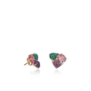 Pendientes De Piedra Natural | Pendientes Pequeños | LINEARGENT Pendientes de piedra natural diseño de tres piedras y circonitas
