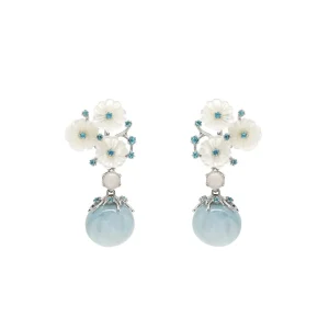 Pendientes De Piedra Natural | LINEARGENT Pendientes de piedra natural diseño floral tono aguamarina