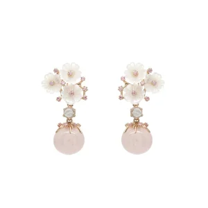 Pendientes De Piedra Natural | LINEARGENT Pendientes de piedra natural diseño floral tono cuarzo rosa