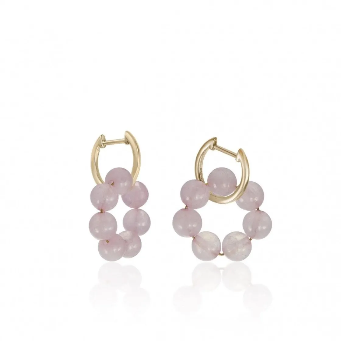 Pendientes De Piedra Natural | LINEARGENT Pendientes de piedra natural en forma de esferas en tono rosa y aro bañado en oro