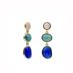 Pendientes Largos | Pendientes De Piedra Natural | LINEARGENT Pendientes de piedra natural largos con lapislazuli