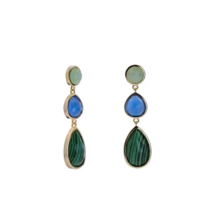 Pendientes Largos | Pendientes De Piedra Natural | LINEARGENT Pendientes de piedra natural largos diseño lágrima malaquita