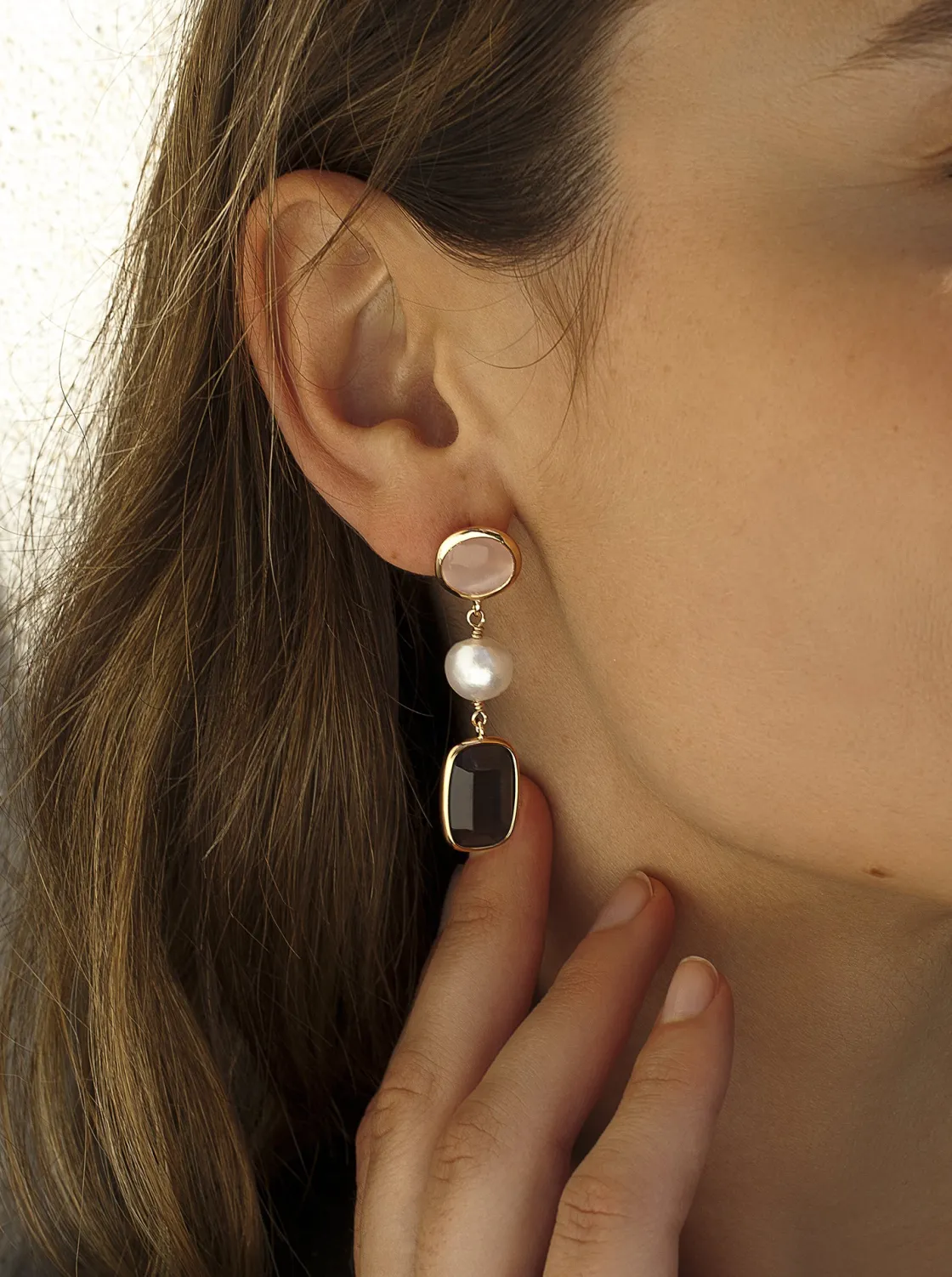 Pendientes Largos | Pendientes De Piedra Natural | LINEARGENT Pendientes de piedra natural largos en tonos tierra