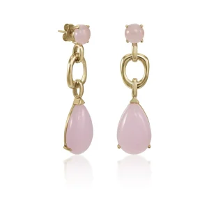 Pendientes Largos | Pendientes De Piedras De Colores | LINEARGENT Pendientes de piedra natural lágrima tono cuarzo rosa
