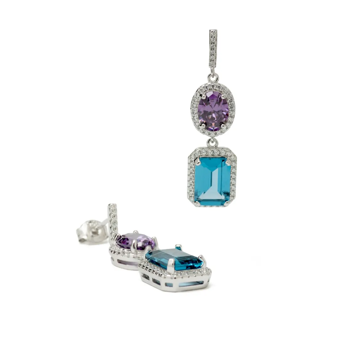 Pendientes De Piedras De Colores | LINEARGENT Pendientes de piedras de colores amatista y aguamarina