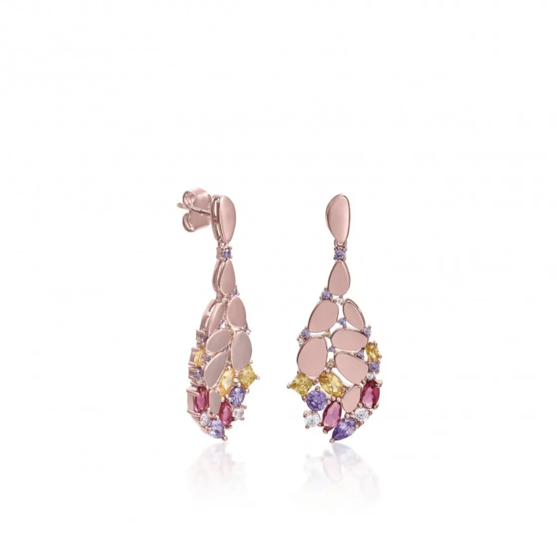 Pendientes Largos | Pendientes De Piedras De Colores | LINEARGENT Pendientes de piedras de colores combinados con plata rosé