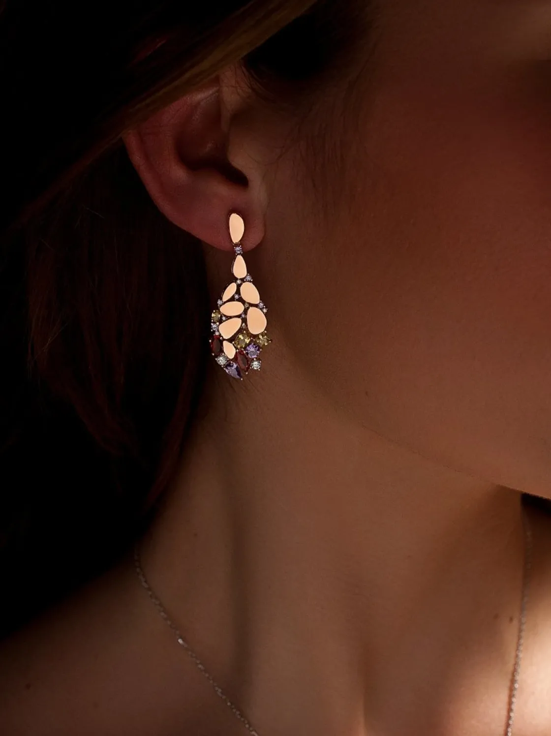 Pendientes Largos | Pendientes De Piedras De Colores | LINEARGENT Pendientes de piedras de colores combinados con plata rosé