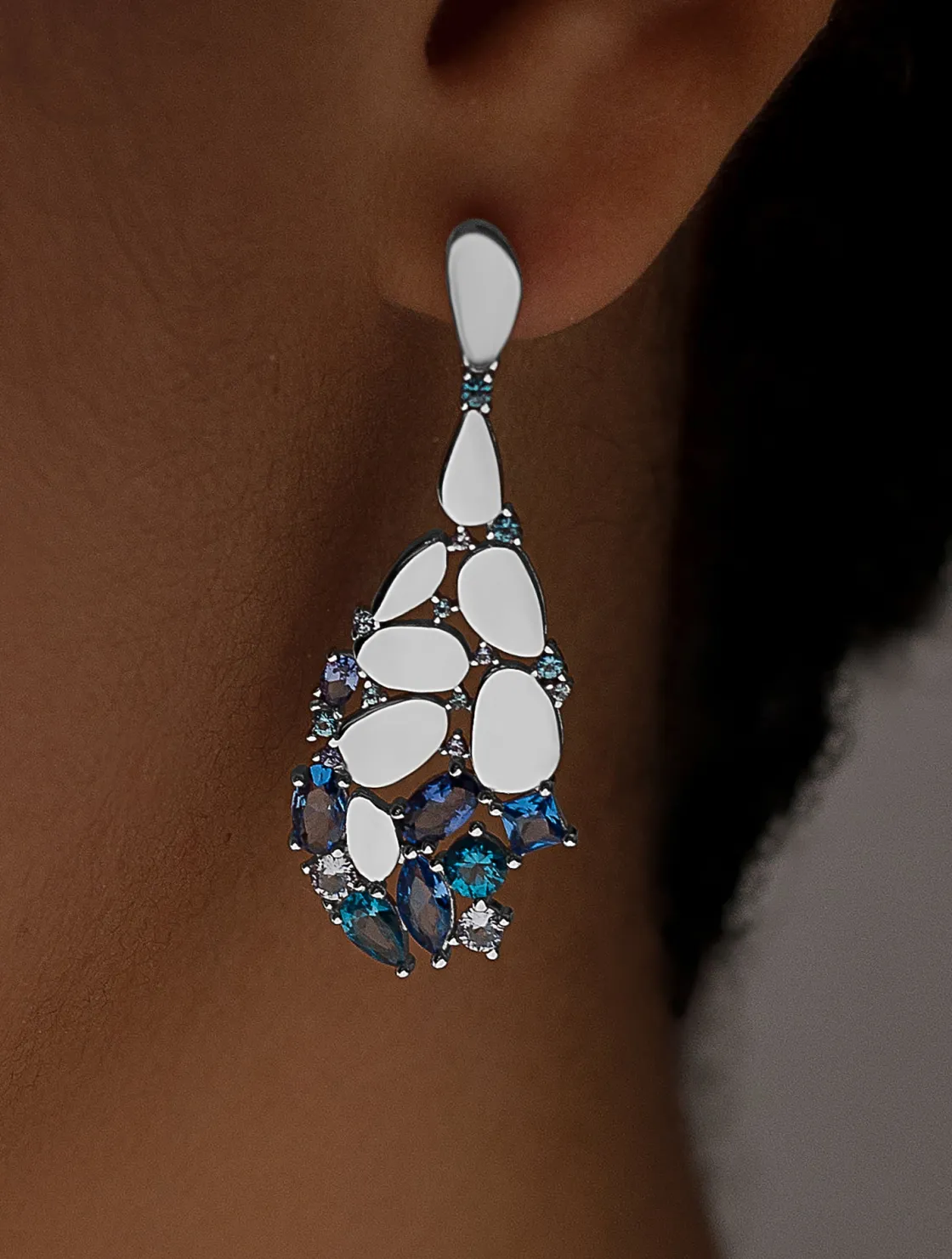 Pendientes Largos | Pendientes De Piedras De Colores | LINEARGENT Pendientes de piedras de colores de tonos azules